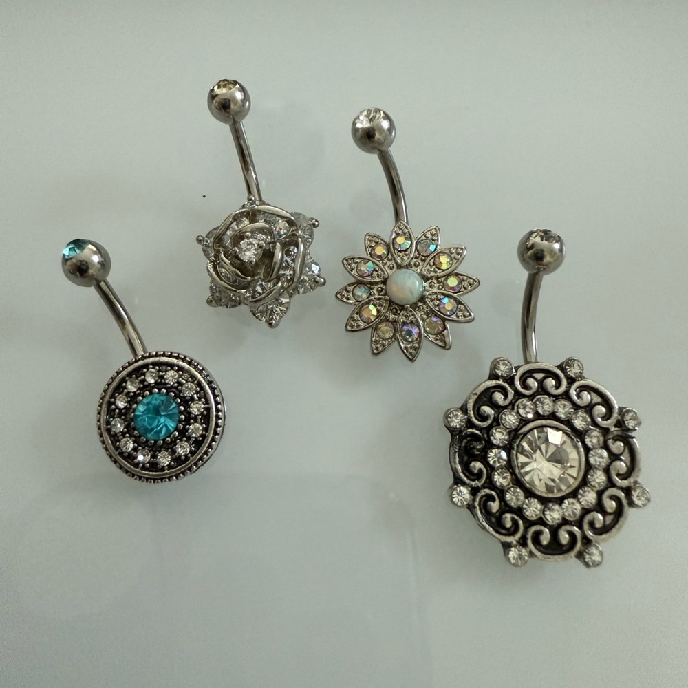 Elegant Silver and Blue Belly Button Rings Set